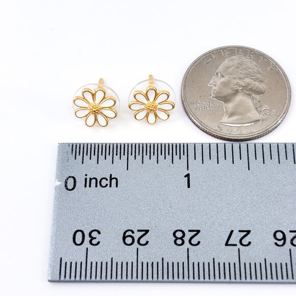Vintage Sterling Silver 925 Gold Tone Daisy Flower Stud Earrings - Picture 7 of 8